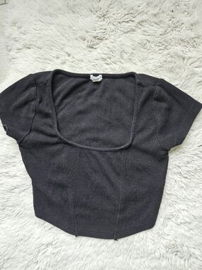 Garage Black Ribbed Corset Crop Top Square Neck Fitted Y2K Aesthetic Women's🔥